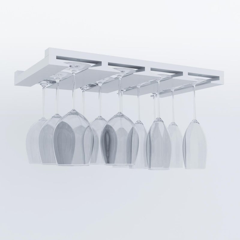 Rustic State Eze 4 Sectional Under Cabinet Mount Wood Stemware Rack Hanging Shelf Glassware Holder Bar Organizer with up to 12 Wine Glass Storage 10 Inch Deep White - Image 2